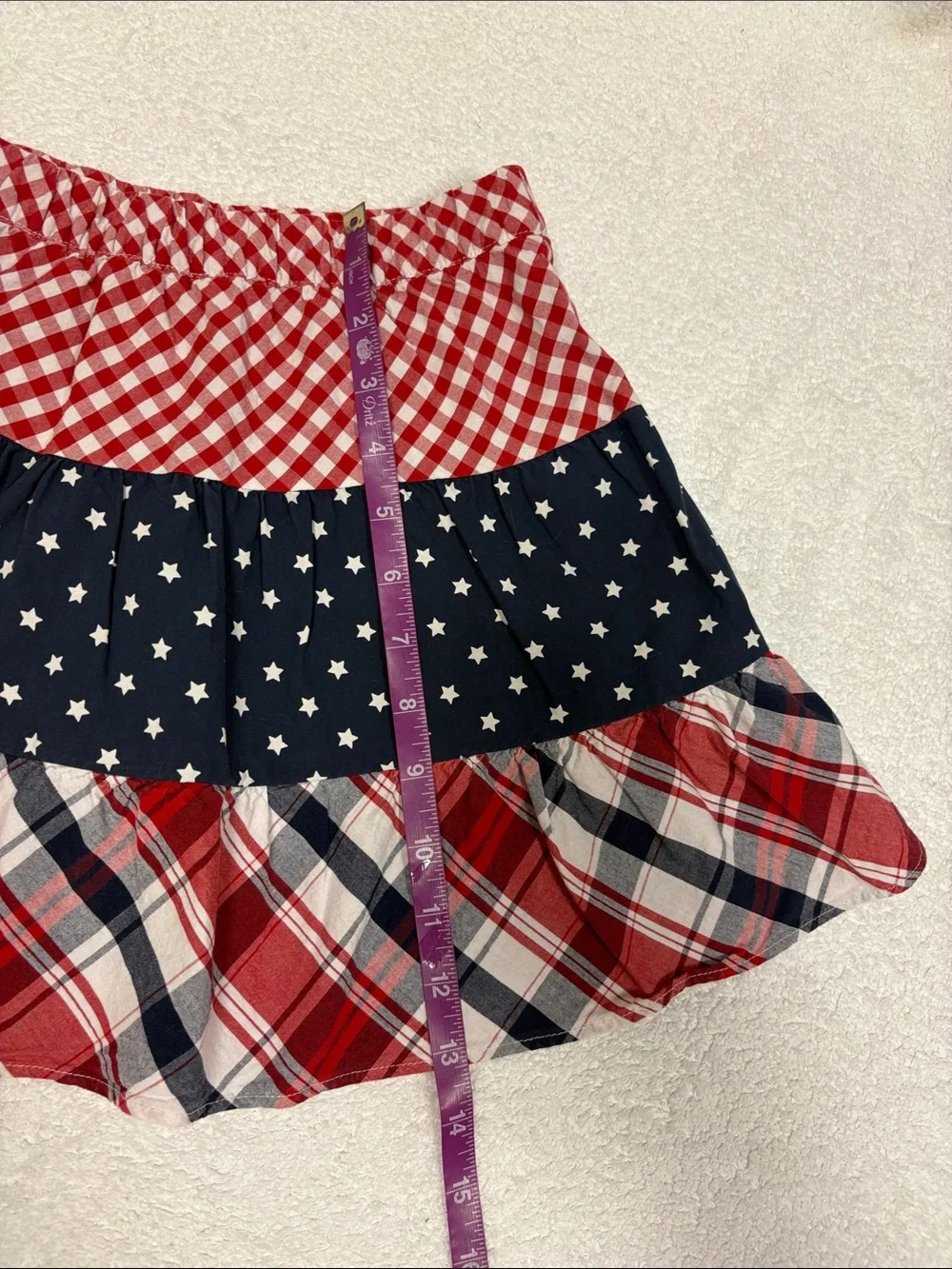 Gymboree Red, White Blue Tiered Plaid gingham Star Skort patriotic 4th July 7